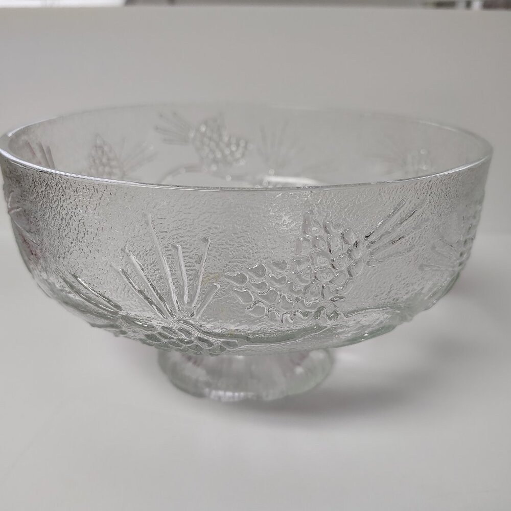 Vintage 7" Round Bowl Ponderosa Pine by Tiara Footed Pedestal Clear